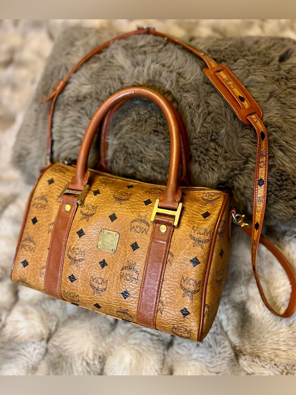 MCM Boston Monogram Visetos (MSRP $1,080)